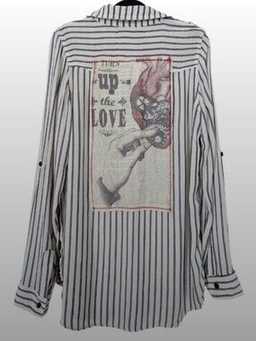 The Nu Vintage Long Sleeve Striped Button-down Graphic Patch Shirt (M)